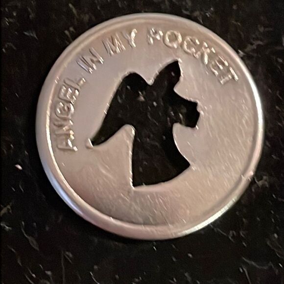 1” silver tone round coin w/Angel shape cut out “Angel in my pocket” - Picture 1 of 12